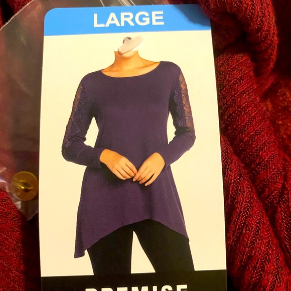 NWT Premise Brick Red Tunic Shirt With Lace Detail Sleeves Size Large - Picture 3 of 10